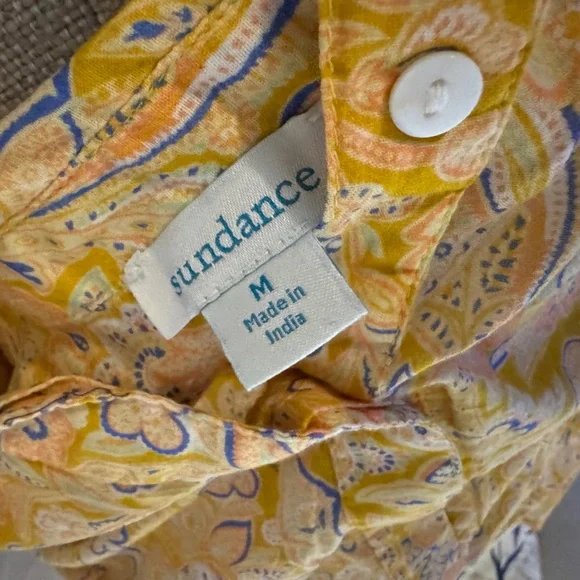 SUNDANCE POPPY BLOOM YELLOW BLUE FLORAL OVERSIZED TUNIC TOP SHIRT SZ M - Picture 3 of 5